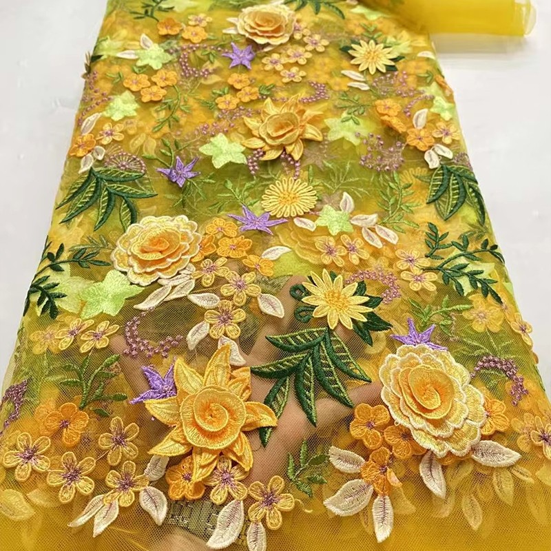 Wedding Floral Supply - 90x130cm 3D Kwiatowy Haftowany Tiulowy Materiał